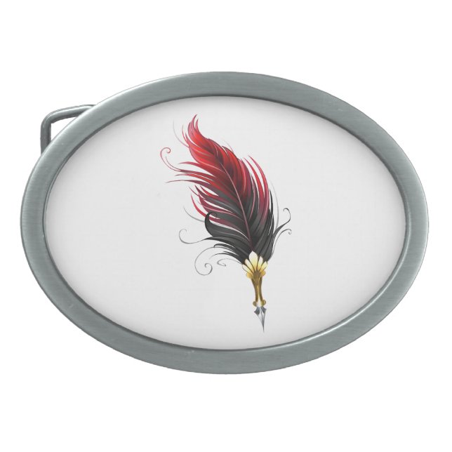 Red feather pen with gold nib belt buckle (Front)