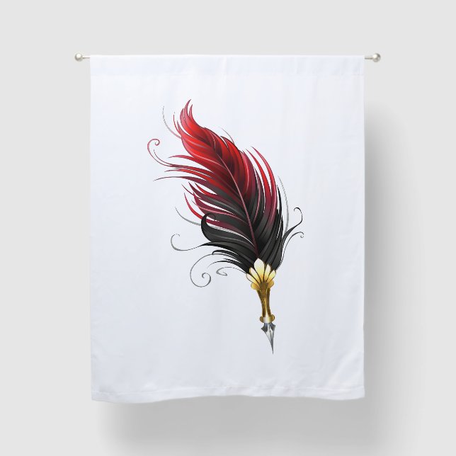 Red feather pen with gold nib blackout curtains (Front)