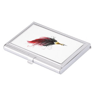 Red feather pen with gold nib business card case