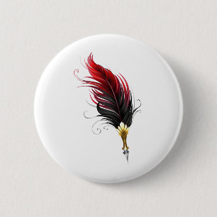 Red feather pen with gold nib button
