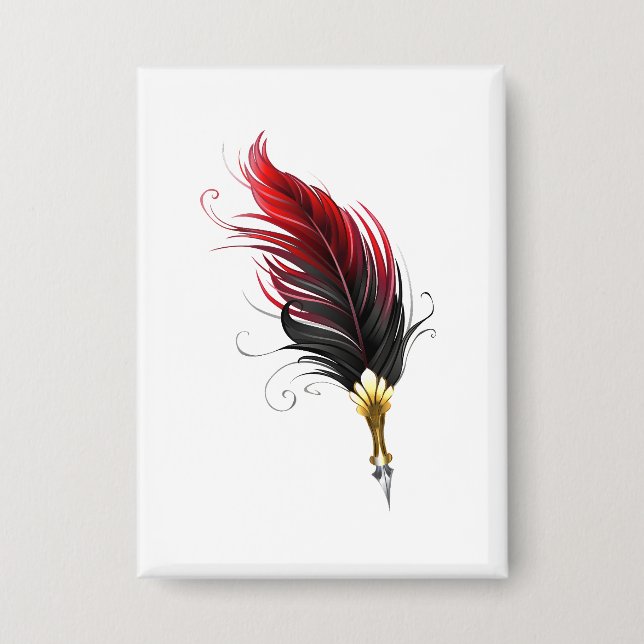 Red feather pen with gold nib button (Front)