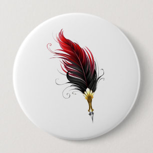Red feather pen with gold nib button