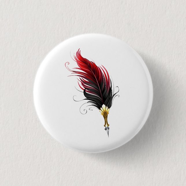 Red feather pen with gold nib button (Front)