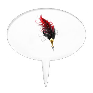 Red feather pen with gold nib cake topper