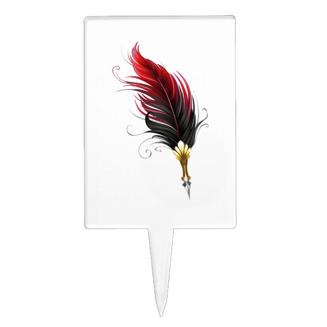 Red feather pen with gold nib cake topper (Front)