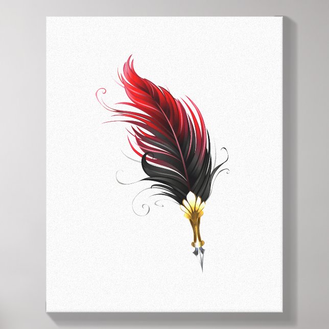 Red feather pen with gold nib canvas photo tile  (Front Set)