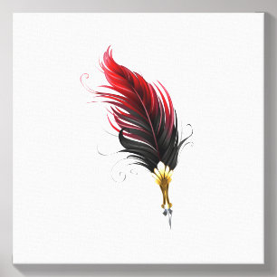 Red feather pen with gold nib canvas photo tile