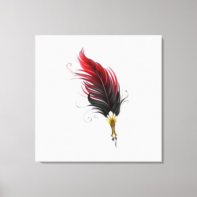 Red feather pen with gold nib canvas print (Front)
