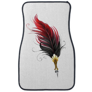 Red feather pen with gold nib car floor mat