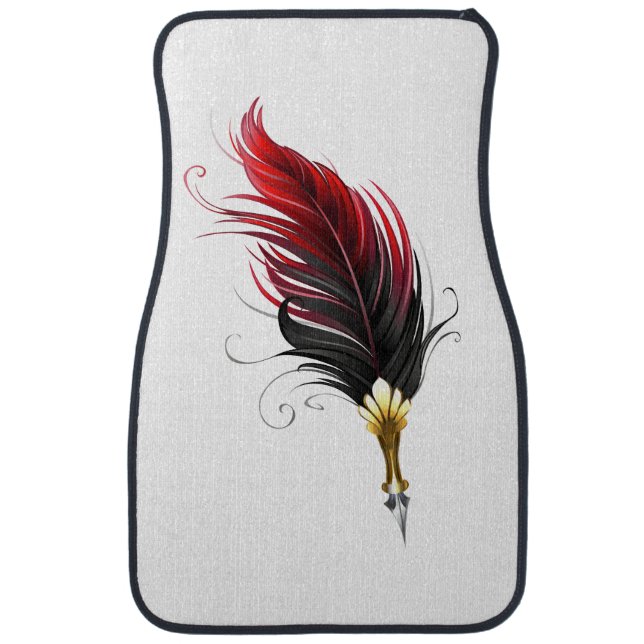 Red feather pen with gold nib car floor mat (Front)