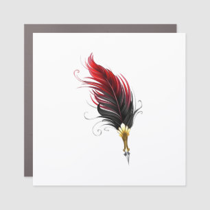 Red feather pen with gold nib car magnet