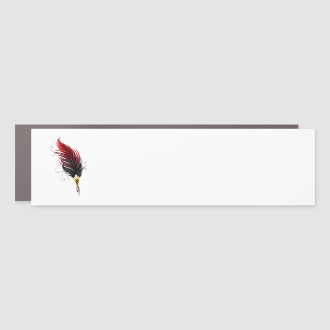Red feather pen with gold nib car magnet (Front)