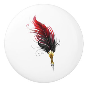 Red feather pen with gold nib ceramic knob