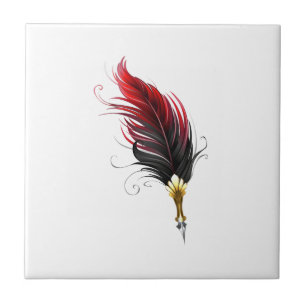 Red feather pen with gold nib ceramic tile