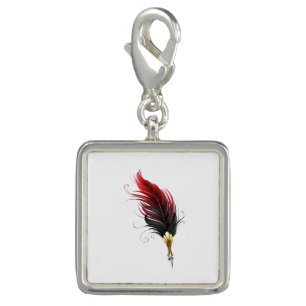 Red feather pen with gold nib charm