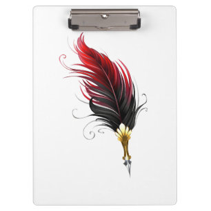 Red feather pen with gold nib clipboard