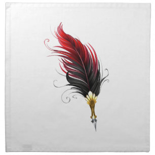 Red feather pen with gold nib cloth napkin