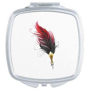 Red feather pen with gold nib compact mirror