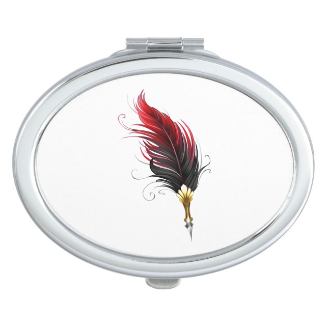 Red feather pen with gold nib compact mirror (Front)