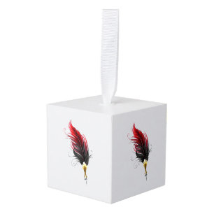 Red feather pen with gold nib cube ornament
