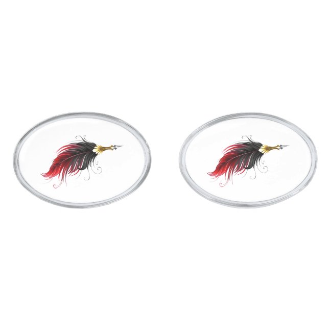 Red feather pen with gold nib cufflinks (Front)