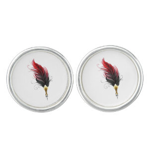 Red feather pen with gold nib cufflinks