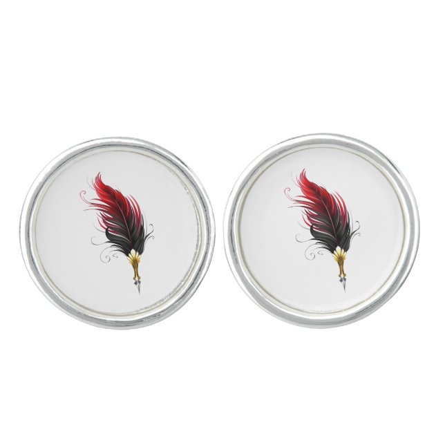 Red feather pen with gold nib cufflinks (Front)