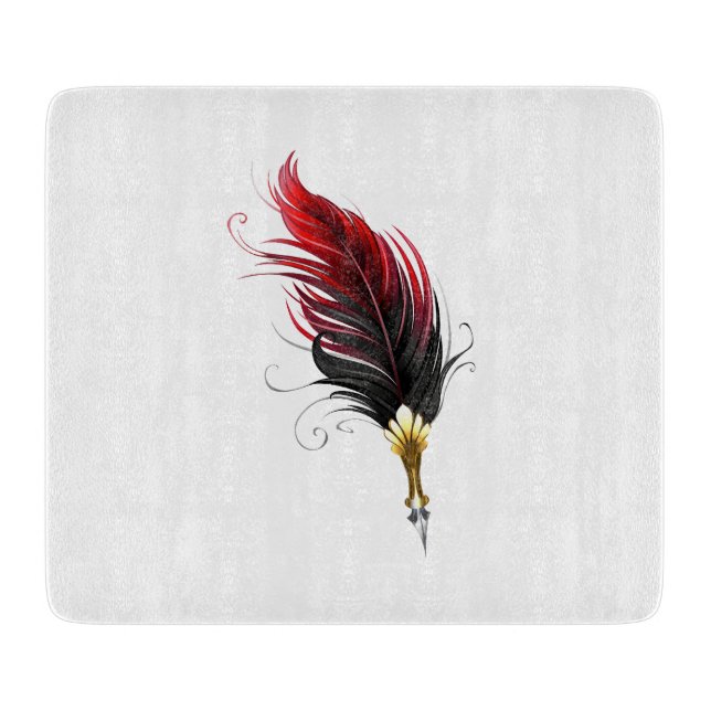 Red feather pen with gold nib cutting board (Front)