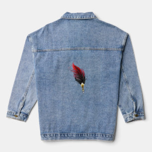Red feather pen with gold nib denim jacket