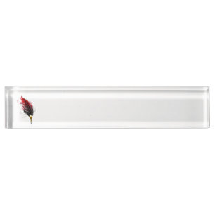 Red feather pen with gold nib desk name plate