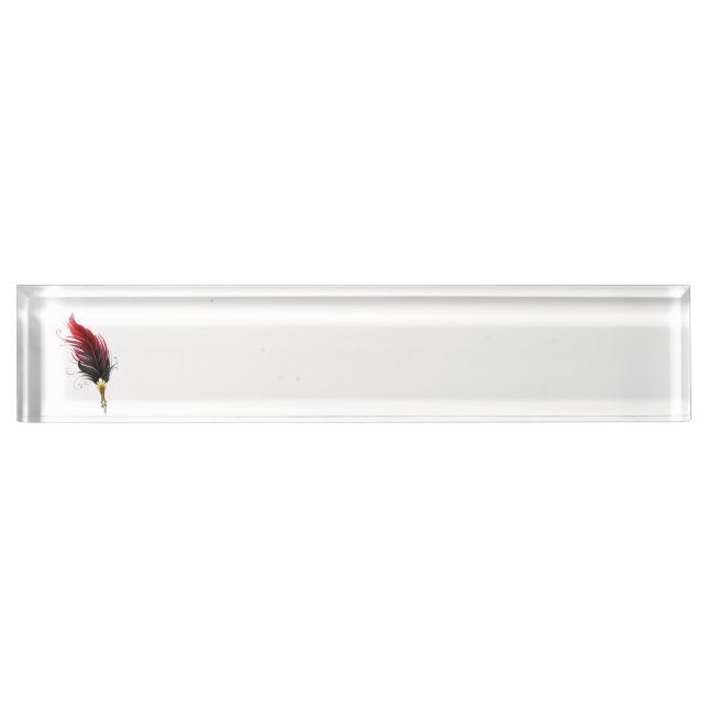 Red feather pen with gold nib desk name plate (Front)