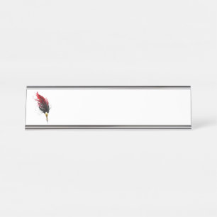 Red feather pen with gold nib desk name plate