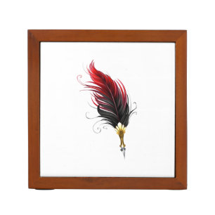 Red feather pen with gold nib desk organizer
