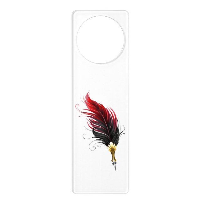Red feather pen with gold nib door hanger (Front)