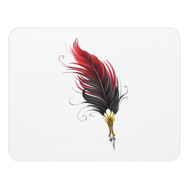 Red feather pen with gold nib door sign (Contemporary Front)
