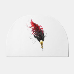 Red feather pen with gold nib doormat