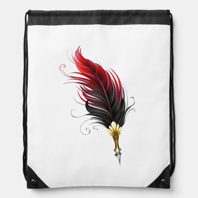Red feather pen with gold nib drawstring bag (Front)