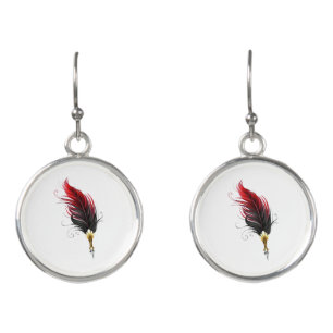 Red feather pen with gold nib earrings