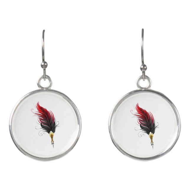 Red feather pen with gold nib earrings (Front)
