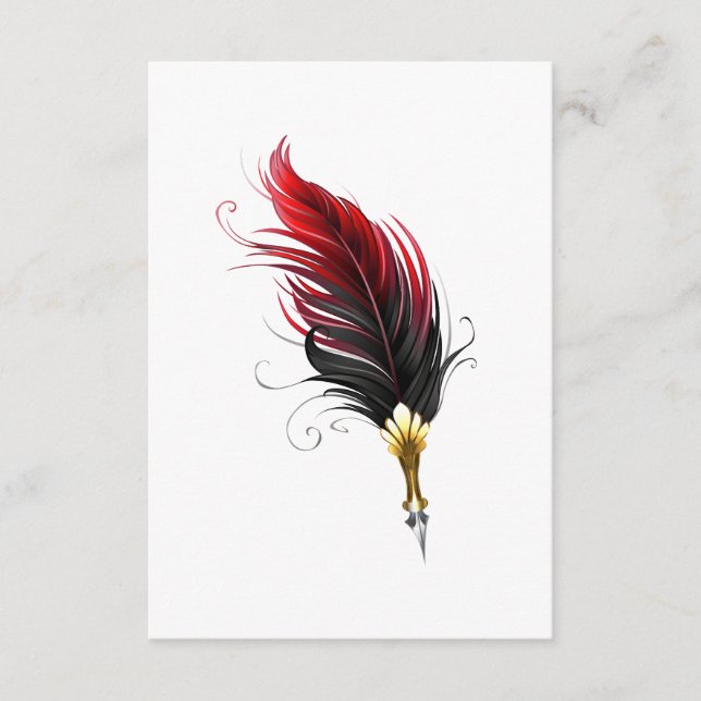 Red feather pen with gold nib enclosure card (Front)