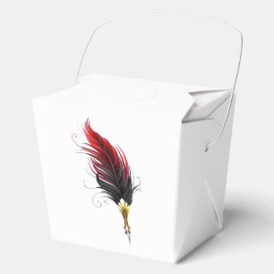 Red feather pen with gold nib favor boxes