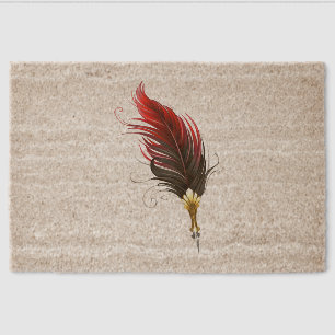 Red feather pen with gold nib fiber doormat