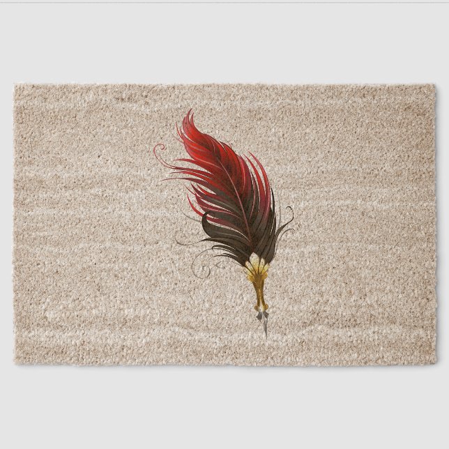 Red feather pen with gold nib fiber doormat (Front)