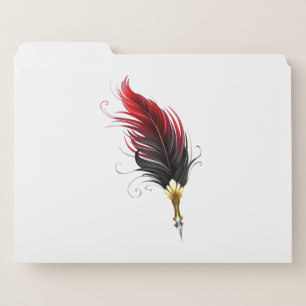 Red feather pen with gold nib file folder