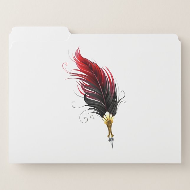 Red feather pen with gold nib file folder (Front Left)