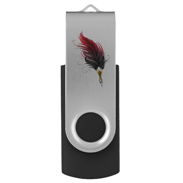 Red feather pen with gold nib flash drive (Front Vertical)