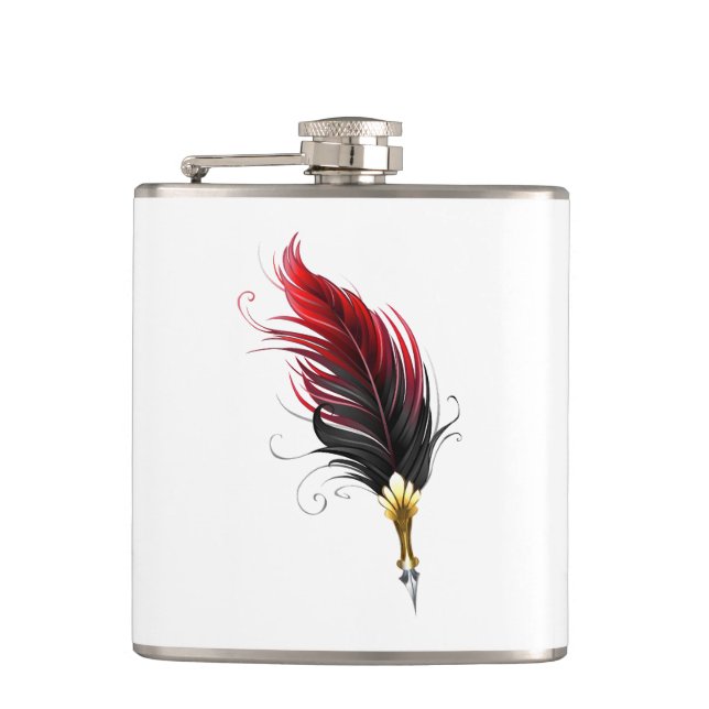 Red feather pen with gold nib flask (Front)