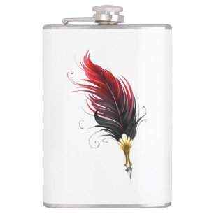 Red feather pen with gold nib flask