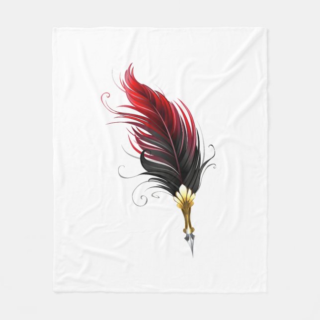 Red feather pen with gold nib fleece blanket (Front)