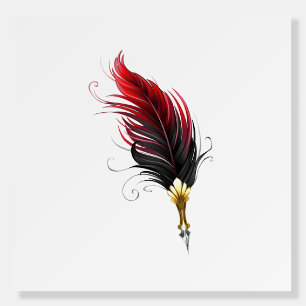 Red feather pen with gold nib foam board